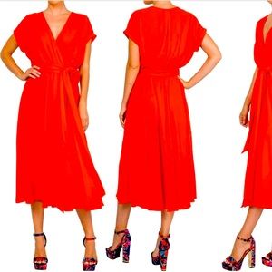 - Meghan Los Angeles, red wrap dress